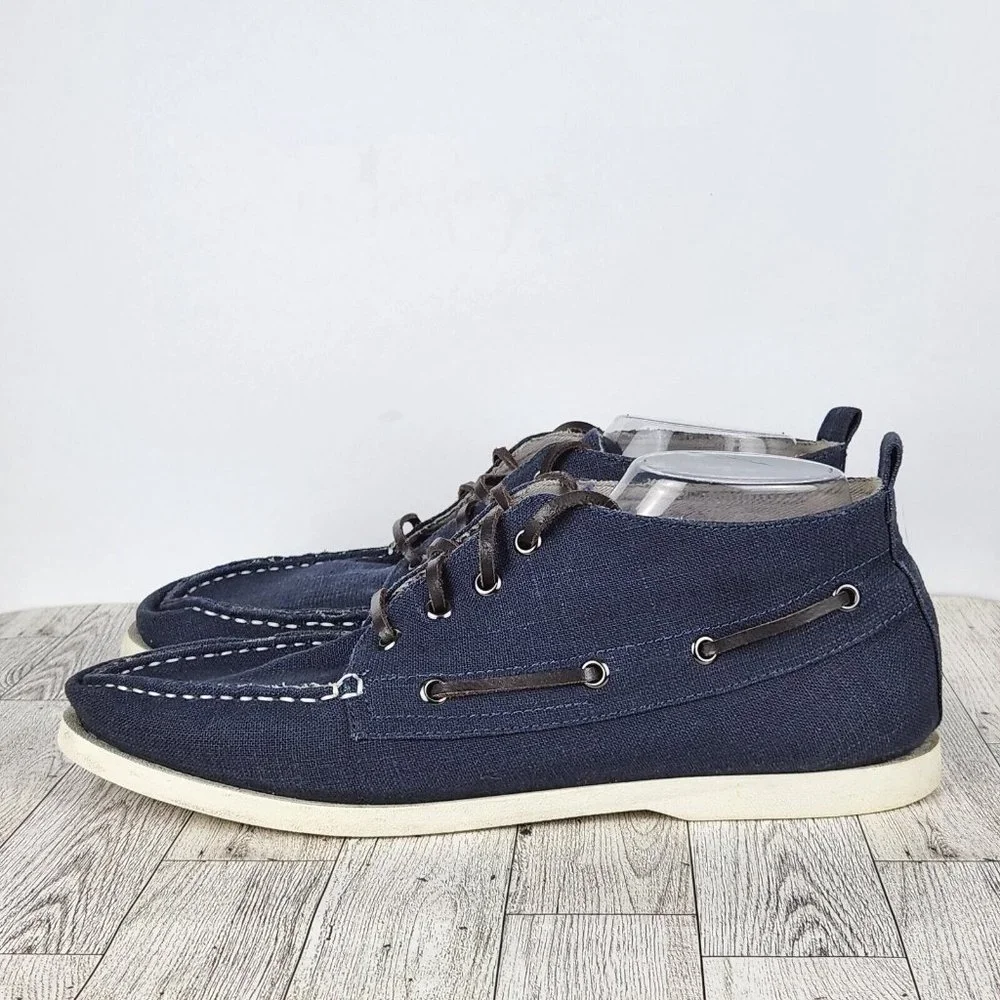 Aldo Casual Boat Shoes Mens Size US 12 EU 45 Blue Mid Top Lace Up Canvas/Leather